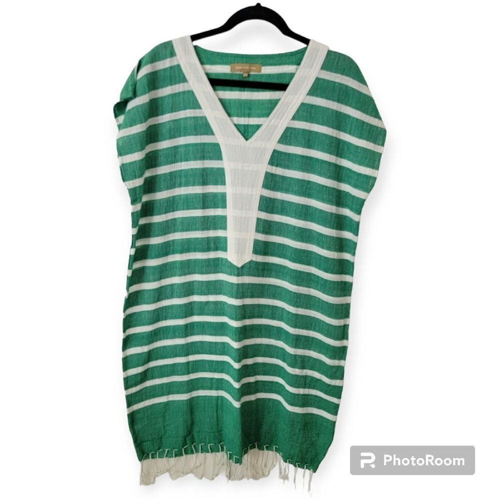 Rose And Rose Green And White Striped 100% Cotton Sheath Dress Size Small Medium